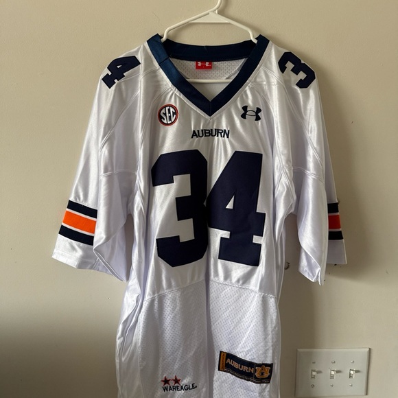 Under Armour White and Navy Auburn Jersey